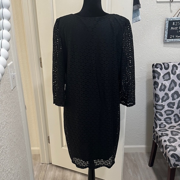 Tacera Black A-line Long Sleeve Lace Midi Dress XL - Picture 7 of 12